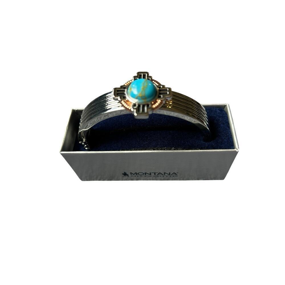 Montana Silversmiths Silver and Turquoise Navajo Cross Design Clasp Bracelet - Picture 9 of 9